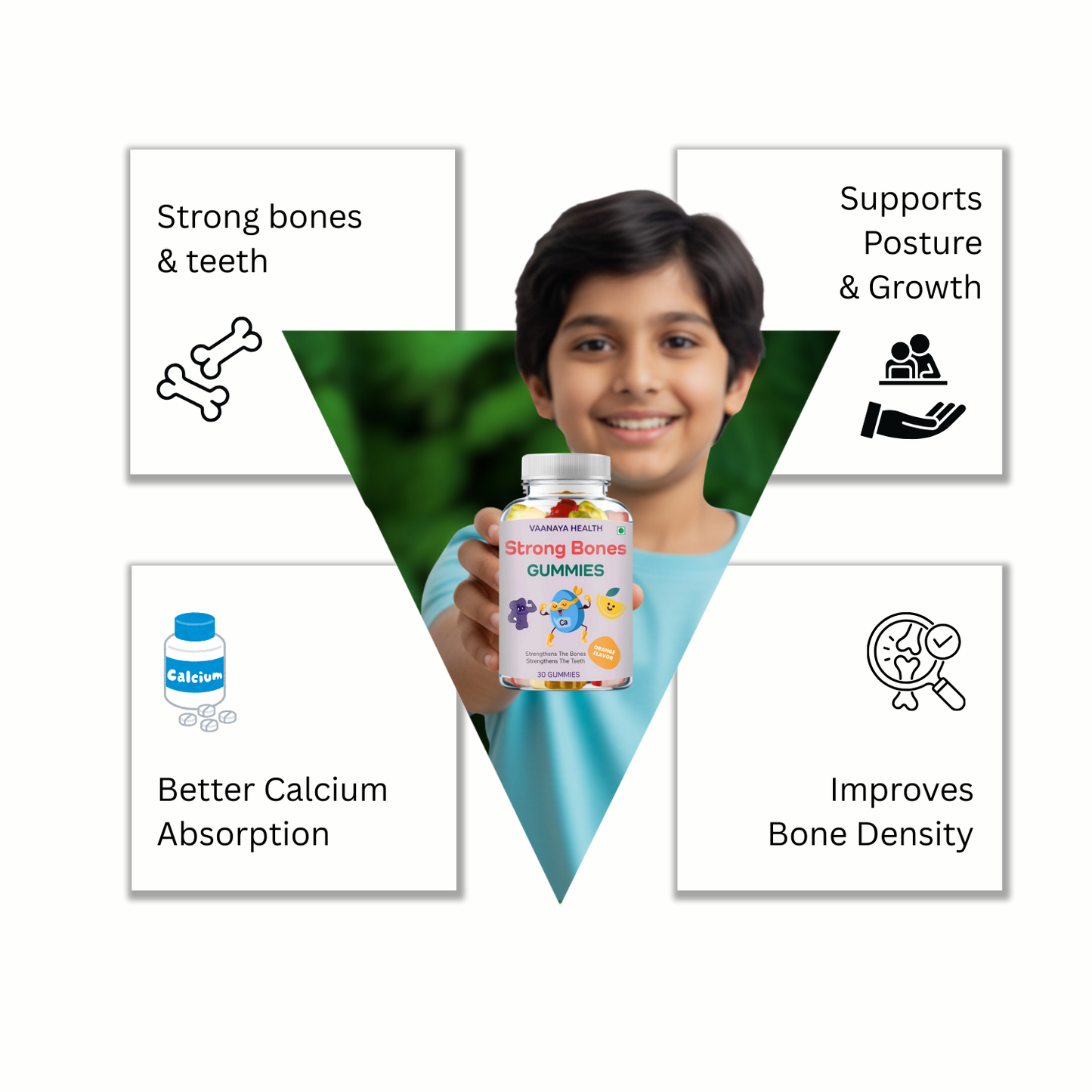 Bone Strength Gummies – Kids’ Daily Calcium & Vitamin D for Stronger Bones (105g)