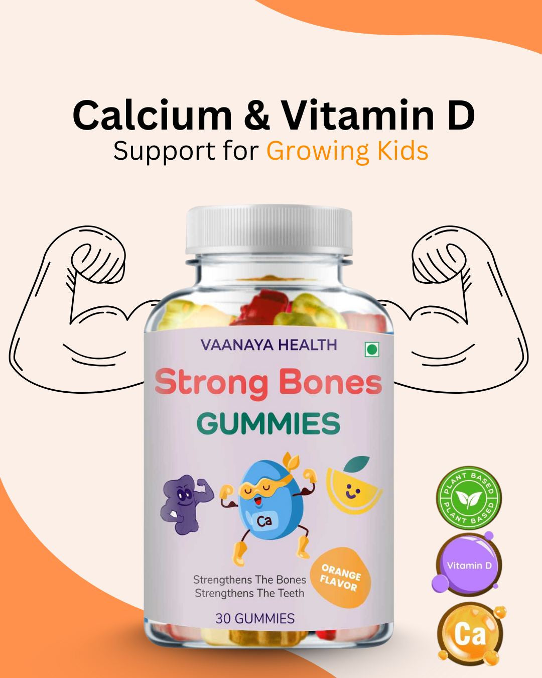 Bone Strength Gummies – Kids’ Daily Calcium & Vitamin D for Stronger Bones (105g)