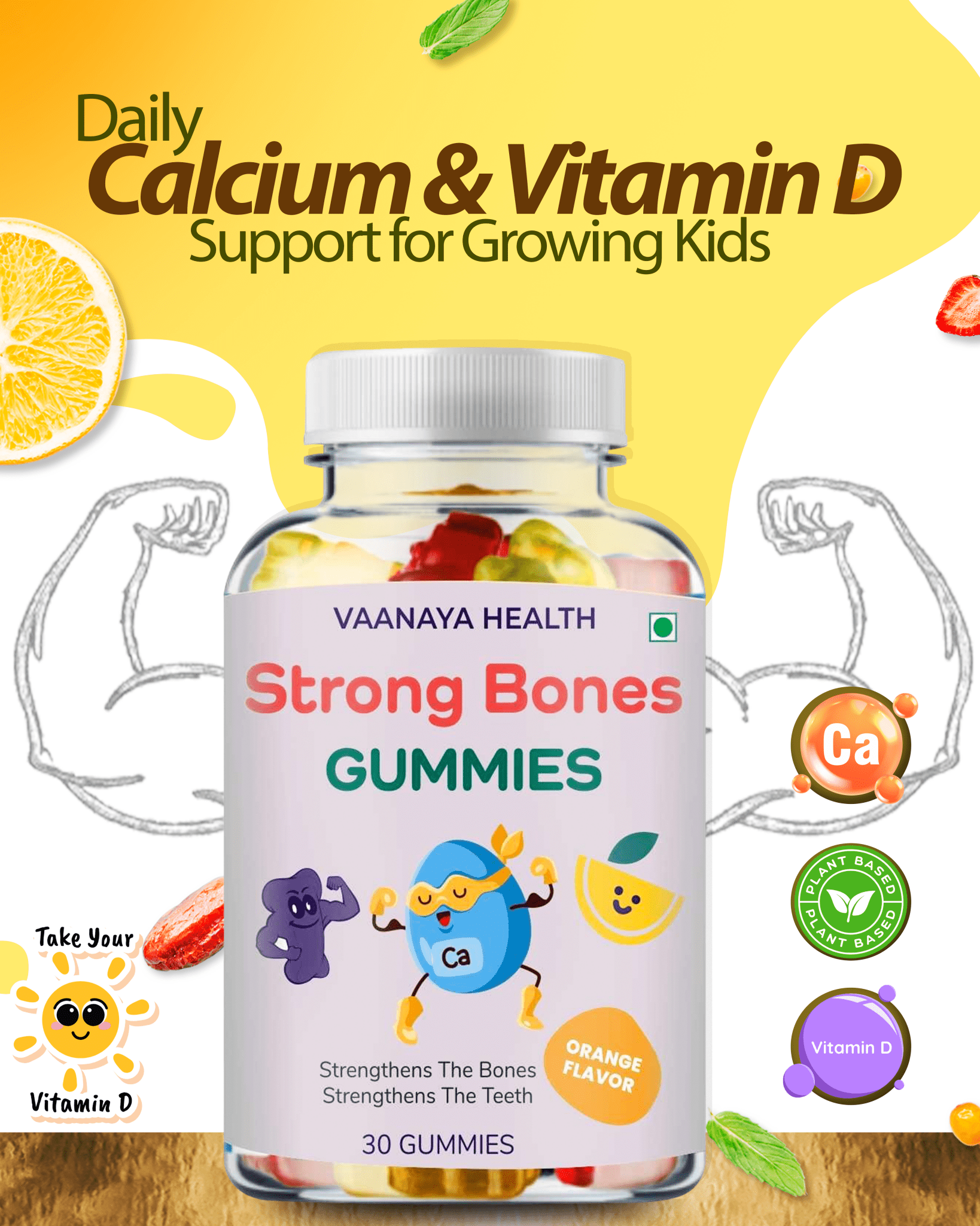 Bone Strength Gummies — Daily Calcium & Vitamin D Support for Growing Kids - Vaanaya Health
