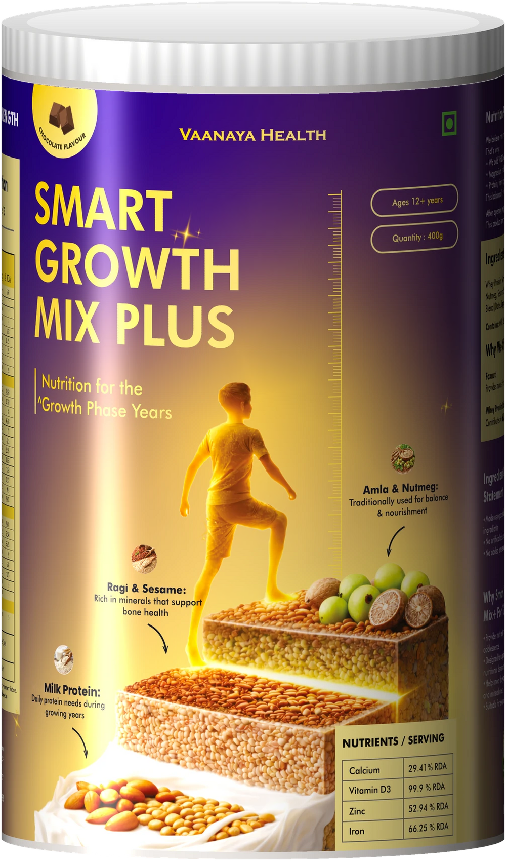 Vaanaya Smart Growth Mix Plus 12+, chocolate flavour, 400 g jar