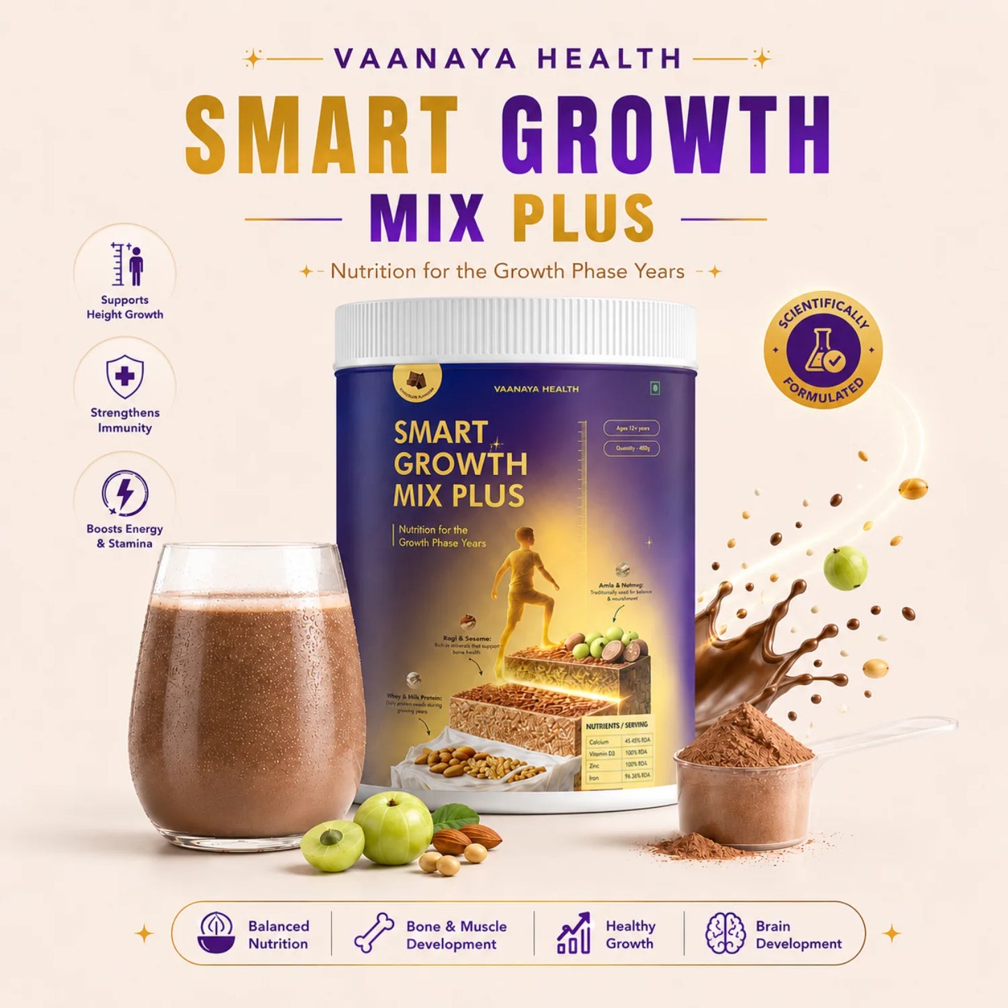 Expert Approved daily blend of Ragi , Vit D , and seeds - independently lab-verified , FSSAI - licensed.